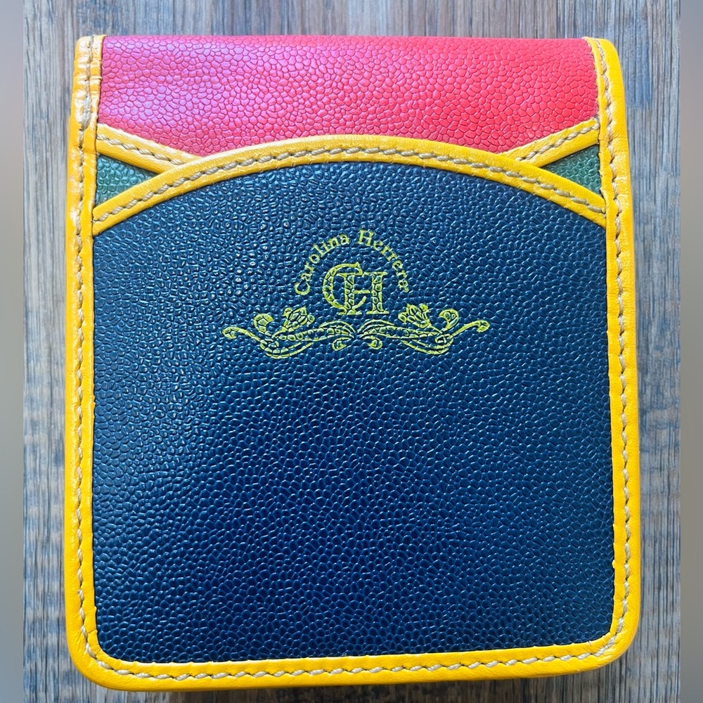 Carolina Herrera Multicolor Blue Red Yellow Green Leather Wallet